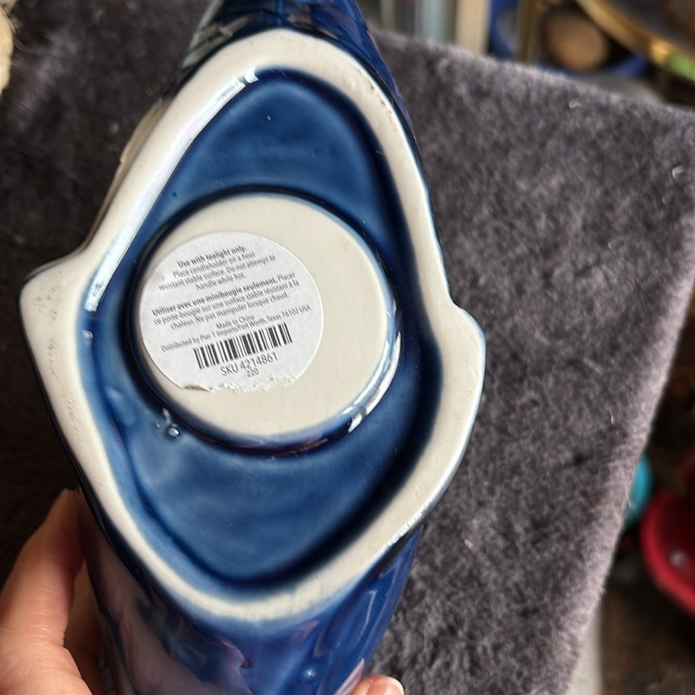 Ceramic Blue Fish Tea light lantern. Like new! Comes w a couple of tea lights! - Picture 6 of 6